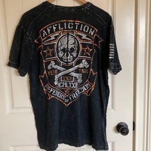 Affliction Brand Men’s XL Graphic T-Shirt in Black, Orange and Grey